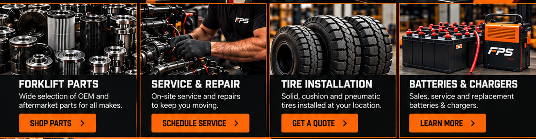 FPS Forklift parts repair tires batteries